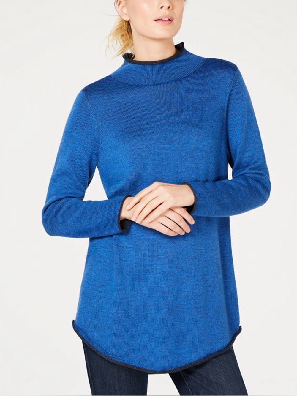 EILEEN FISHER Merino Wool Mock Neck Tunic Sweater Size XL royal blue